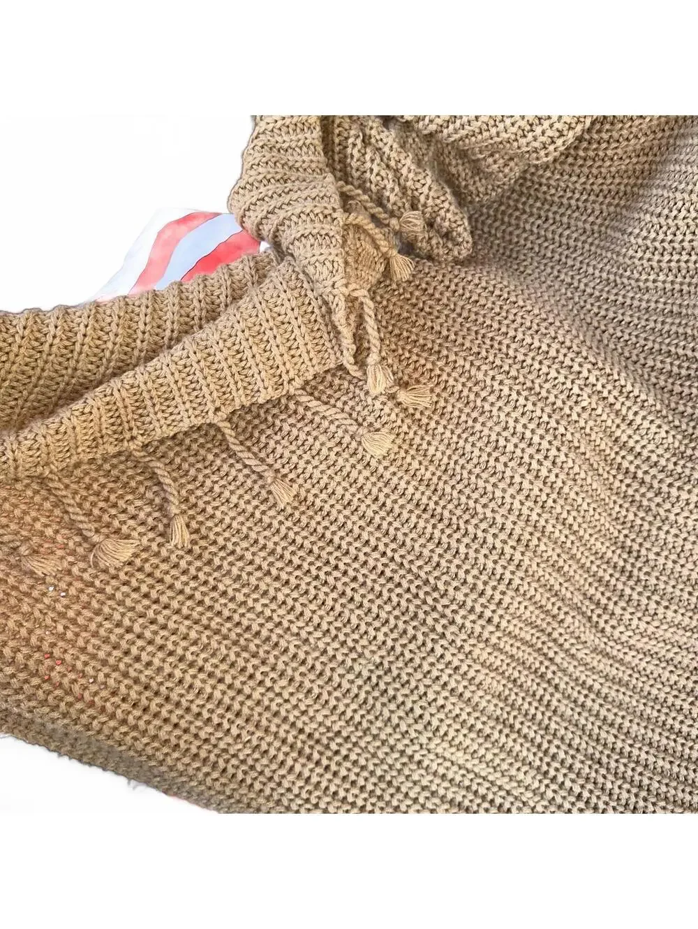 Pottery Barn Textured Basketweave Knit Throw Blanket 50x60 Straw Chunky Boho